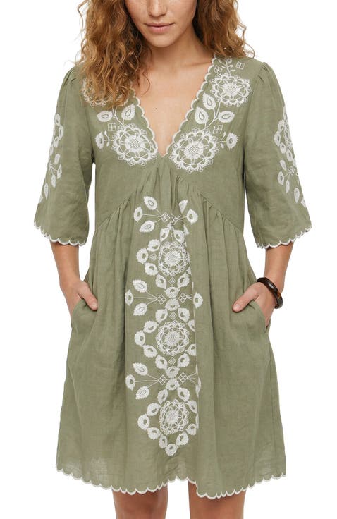 Arabella V- Neck Embroidered Mini Dress