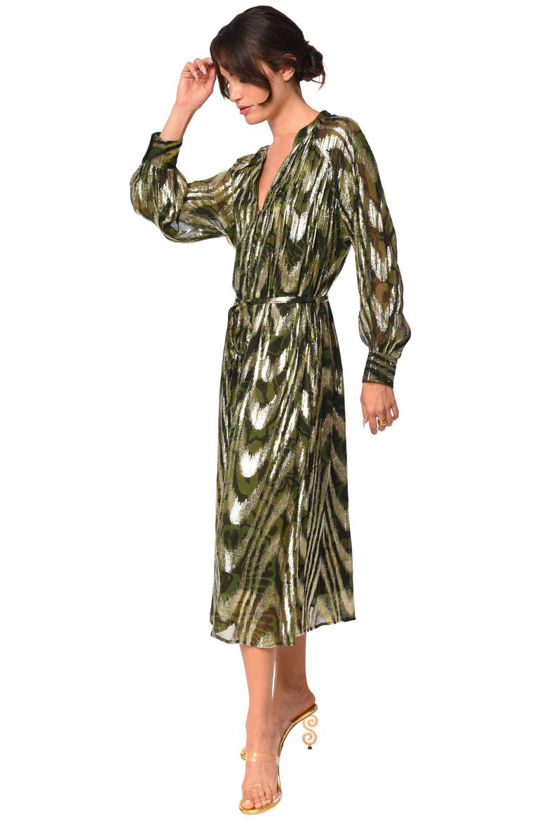 Seneca Metallic Long Sleeve Midi Shirtdress, Alternate, color, GREEN