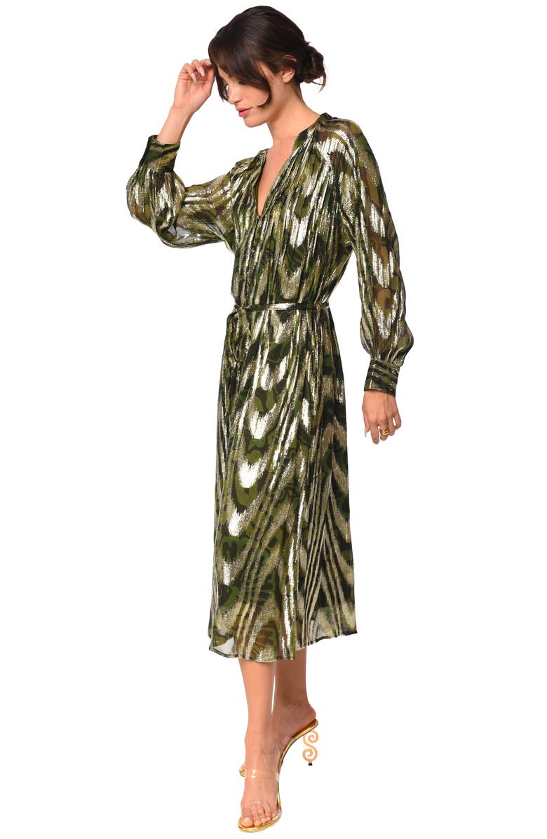 CIEBON Seneca Metallic Long Sleeve Midi Shirtdress, Alternate, color, Green