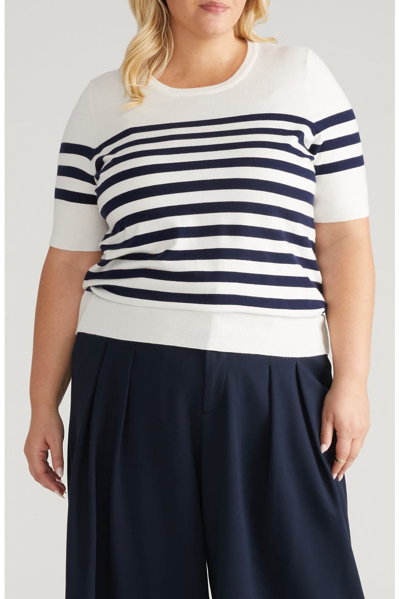 Rosie Short Sleeve Sweater, Main, color, CREAM/ NAVY STRIPE