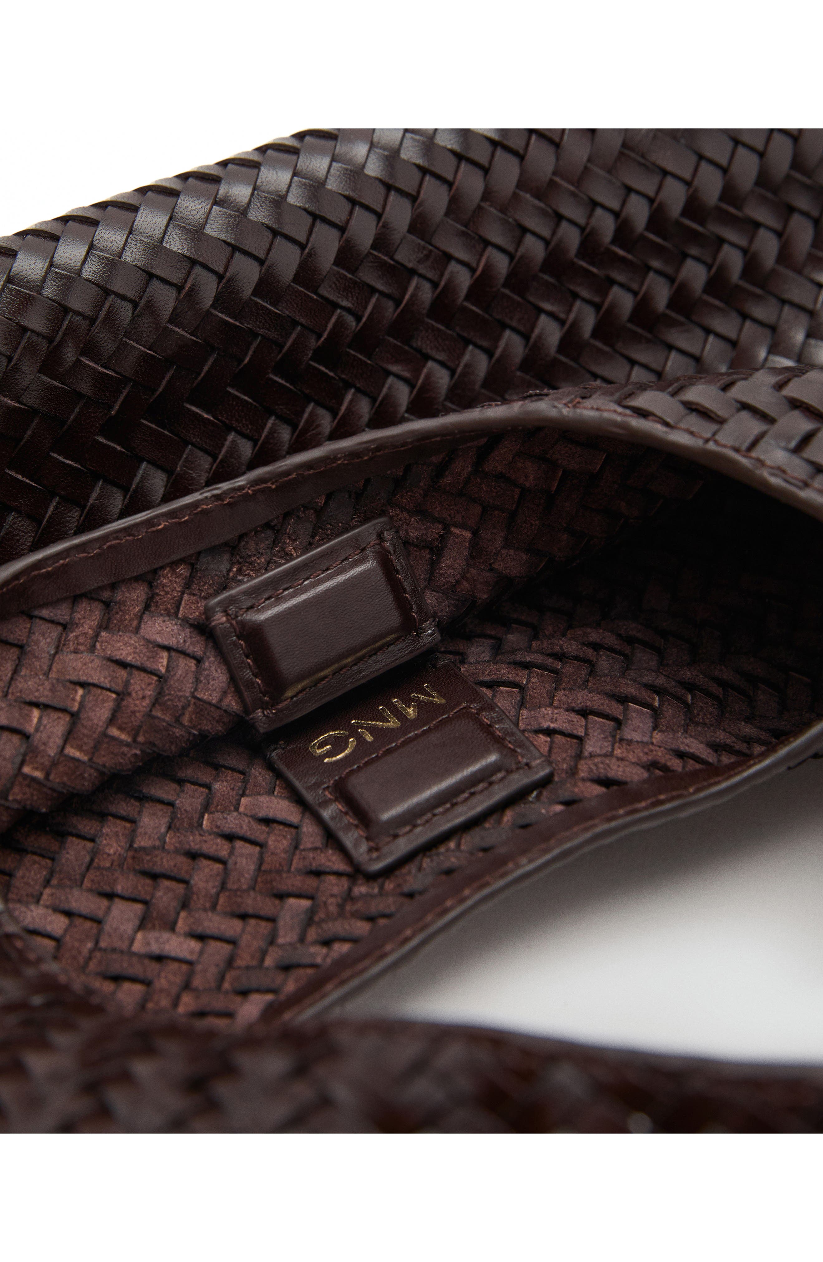 MANGO Braided Leather Handbag, Alternate, color, Chocolate