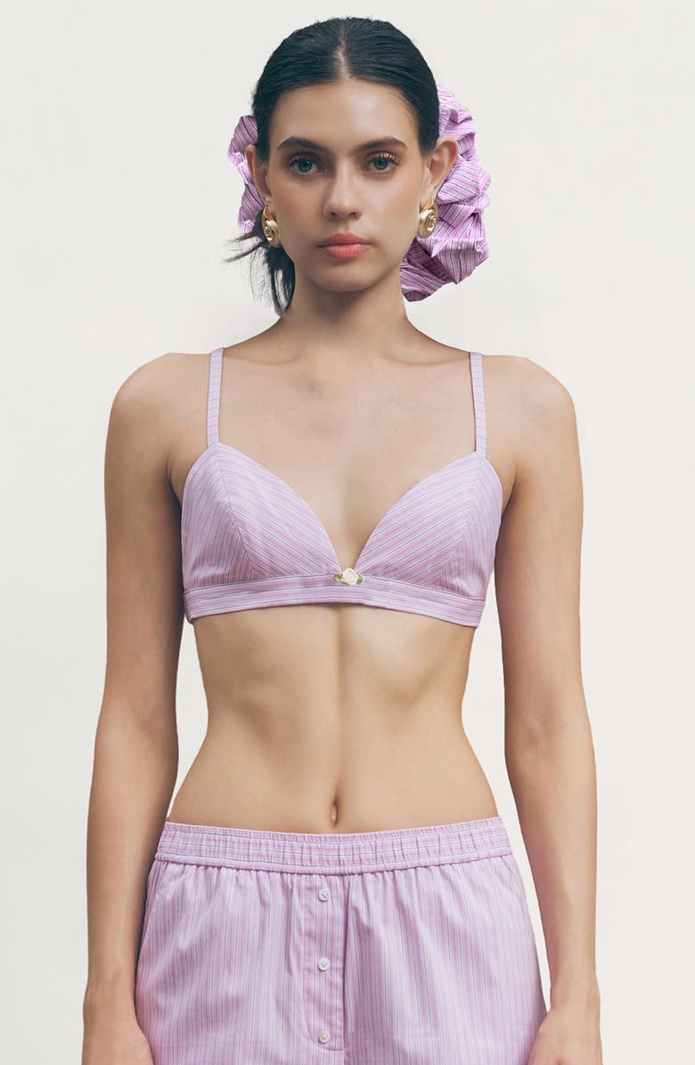 MAUDE CLUB Jasper Stripe Cotton Blend Bra Top & Pants Set, Alternate, color, Pink Stripe