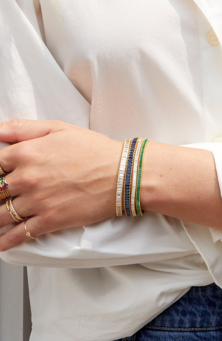 Aurate New York Lab Grown Sapphire Baguette Tennis Bracelet, Alternate, color, Gold Vermeil