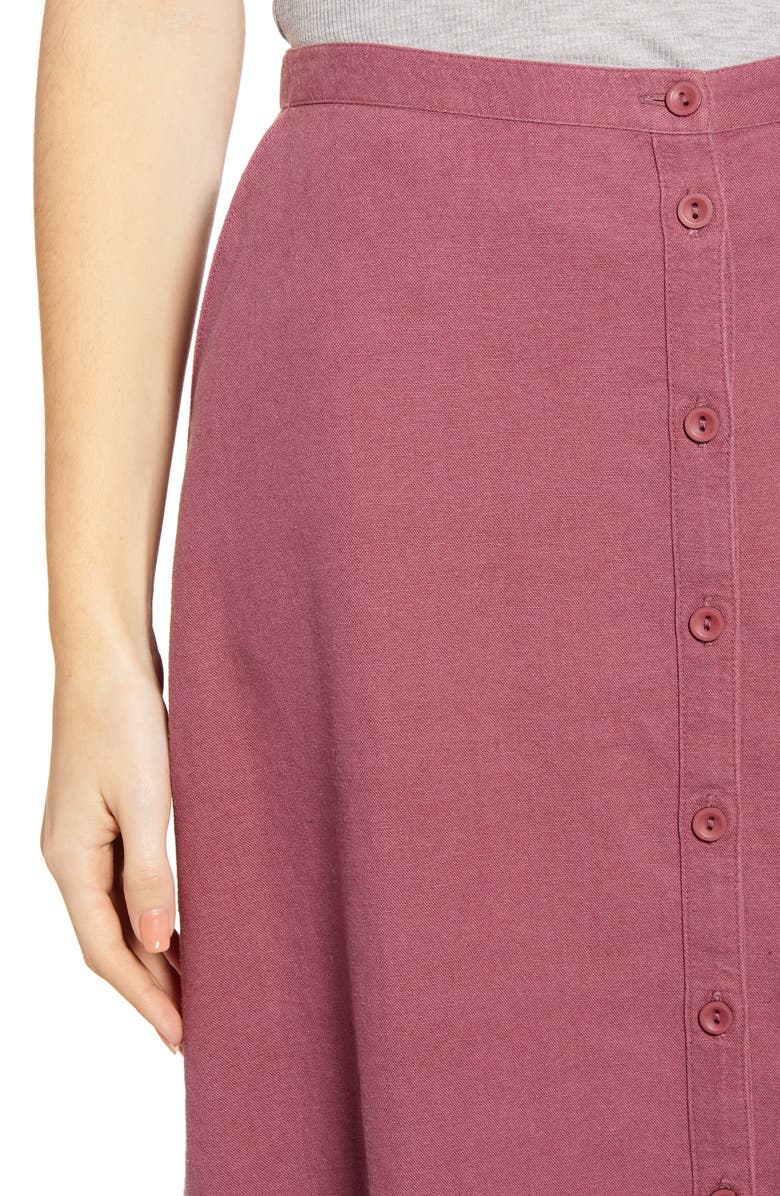 Treasure & Bond Button Front Linen Blend Midi Skirt, Alternate, color, 