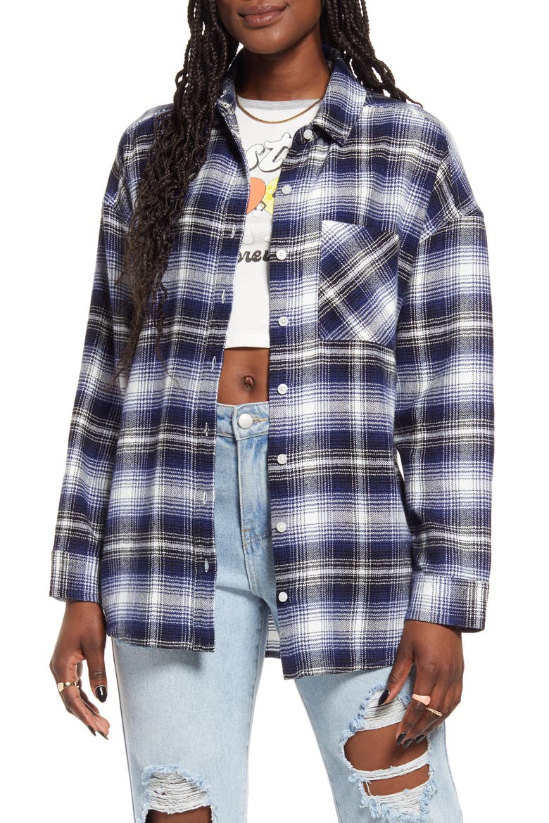 Boyfriend Plaid Shirt, Main, color, BLACK- NAVY WINDOW OMBRE