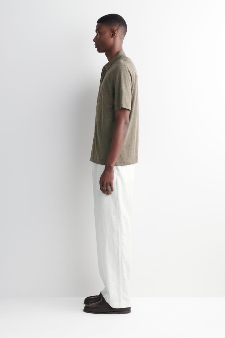 Linen-jersey Short-sleeved Shirt, Alternate, color, BROWN MÉLANGE