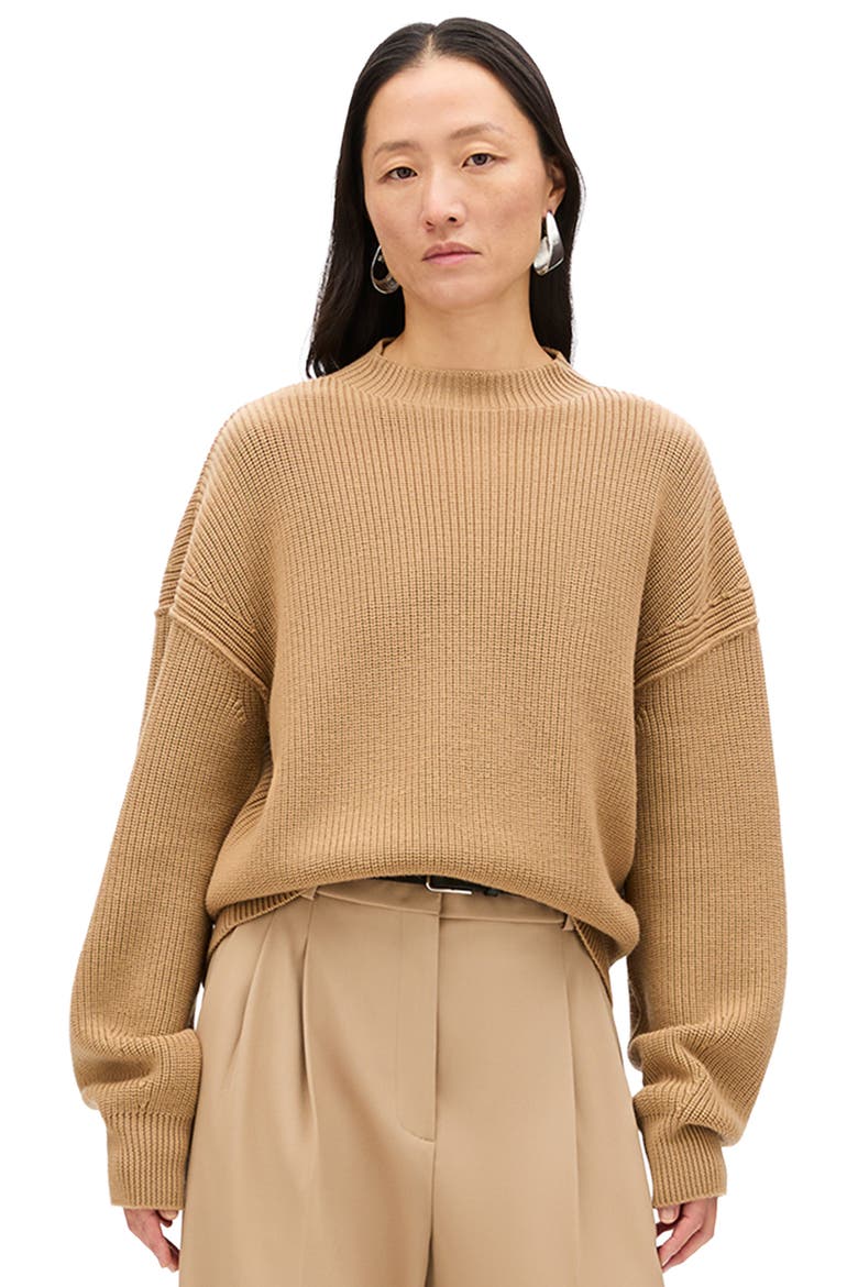 Rib Crewneck, Main, color, Camel