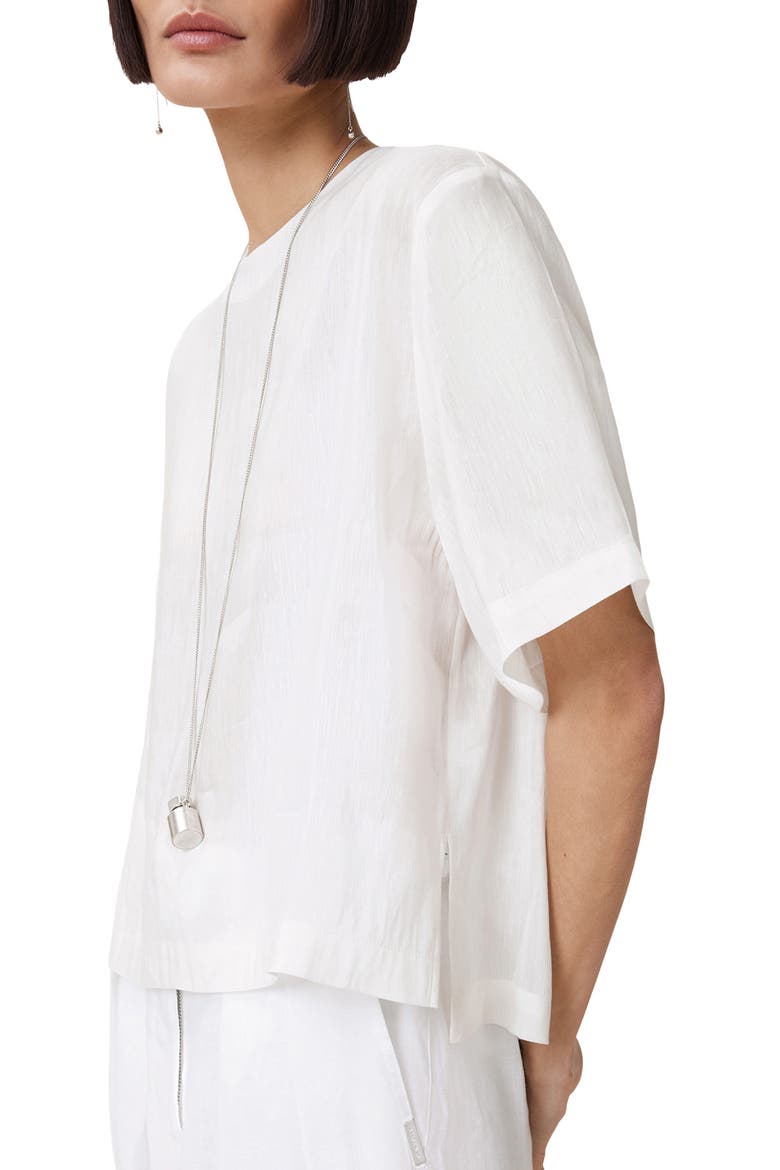 Lottie Linen & Silk Crop T-Shirt, Alternate, color, CHALK WHITE