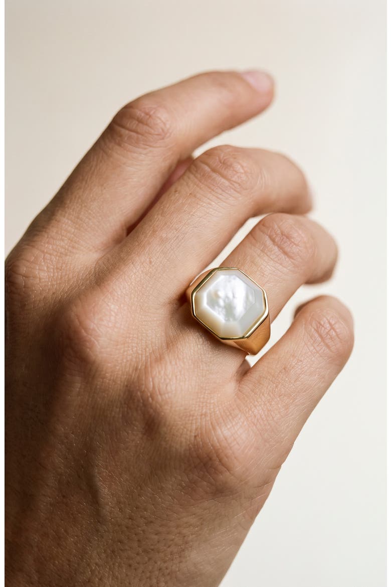 Octagon Mother of Pearl Signet Ring, Alternate, color, GOLD