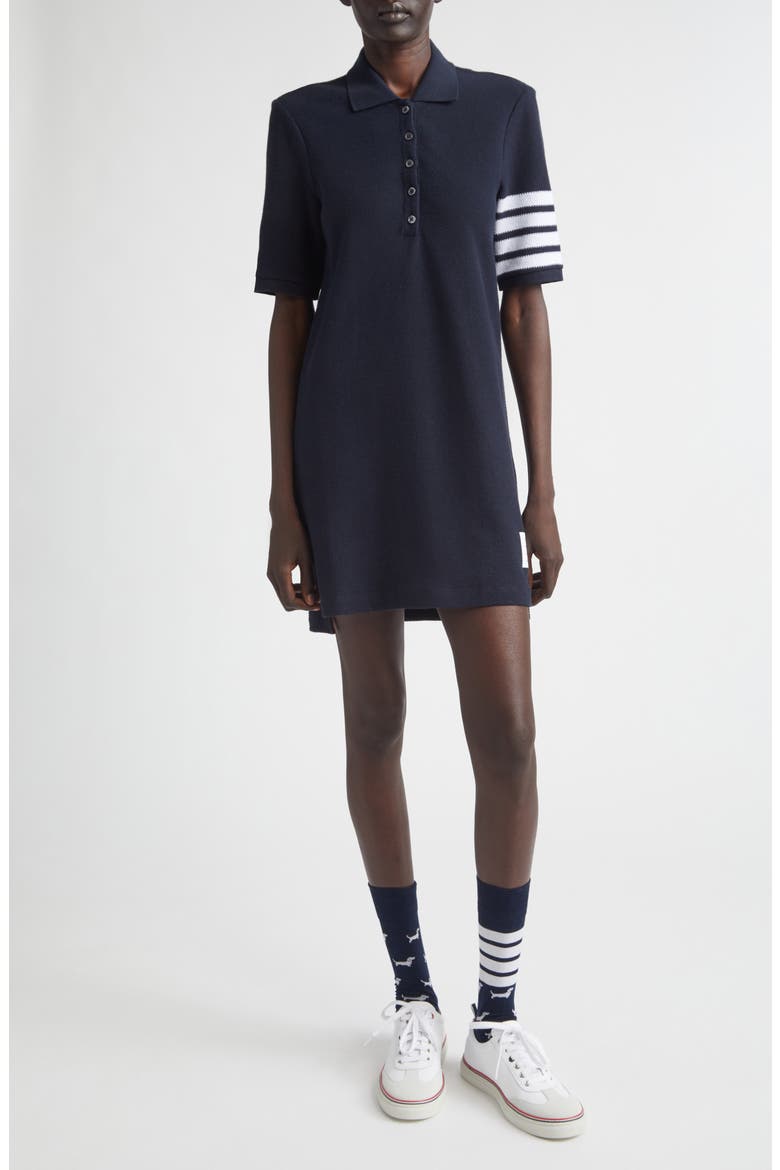4-Bar Cotton Piqué Polo Dress, Main, color, NAVY