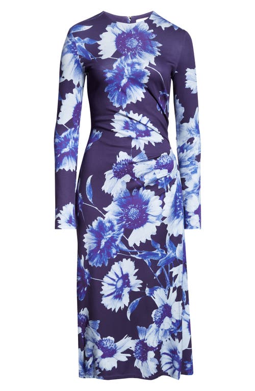 Erdem Midikleid Mit Drapiertem Ausschnitt In Floral Indigo