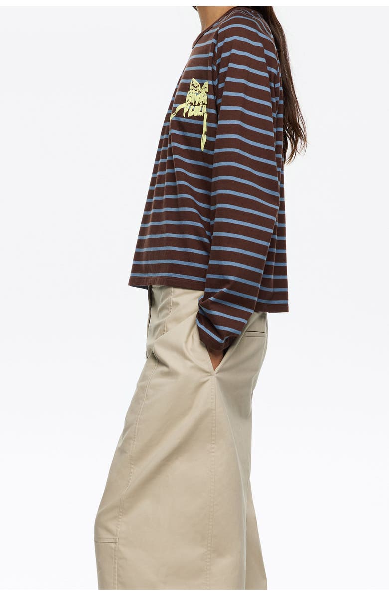 Bimba y Lola Striped Logo Tie T-Shirt, Alternate, color, Dark Brown