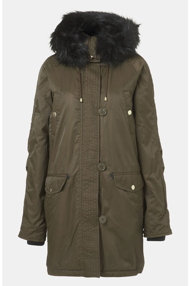 Faux Fur Trim Parka, Alternate, color, KHAKI/ OLIVE