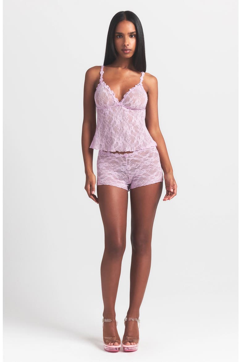 Stretch Lace Triangle Camisole & Shorts Set, Alternate, color, BABY PINK