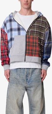 mnml Patchwork Flannel Zip Crop Hoodie