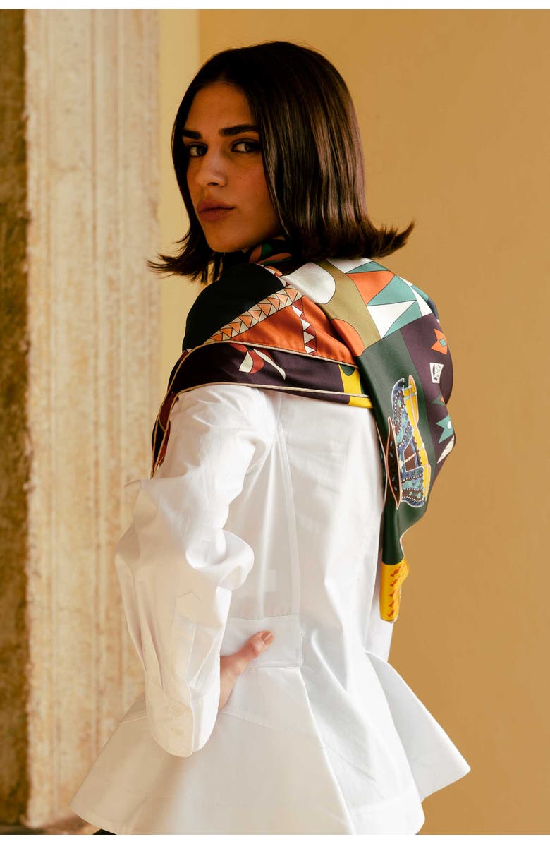 Elizabetta Parisian Carnival - Silk Foulard, Alternate, color, Chocolate