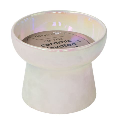 Elevated Ceramic Bowl For Cats Iridescent 7Oz Capacity