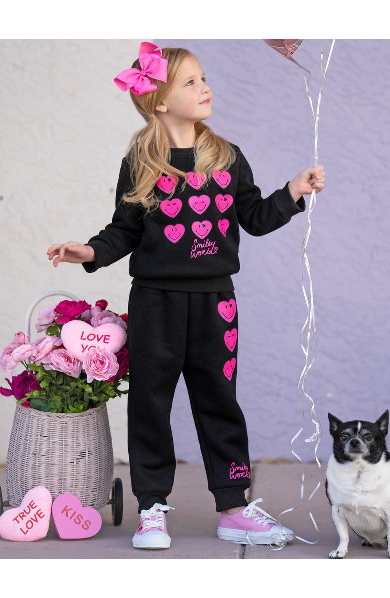 Mia Belle Girls Girls SmileyWorld Love Struck Sweatshirt & Jogger Set, Alternate, color, Black