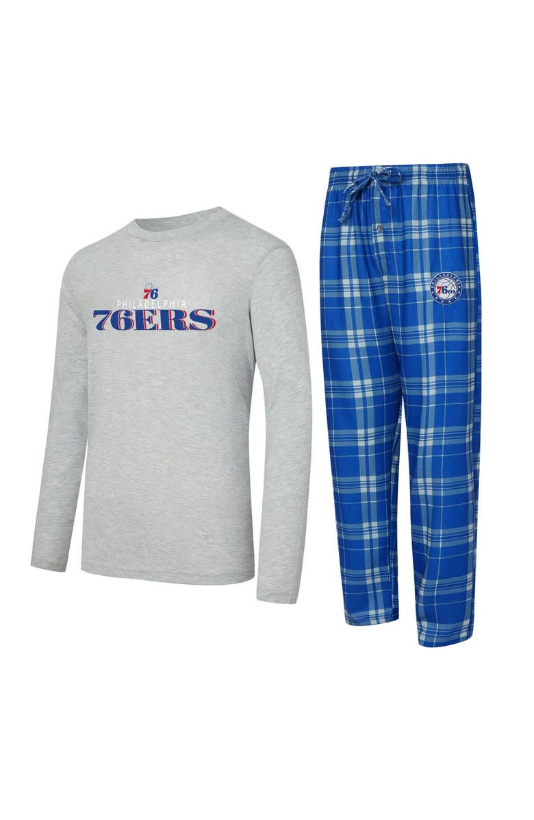 CONCEPTS SPORT Men's Concepts Sport Royal/Heather Gray Philadelphia 76ers Regulate Long Sleeve T-Shirt & Plaid Pant Set, Main, color, Royal