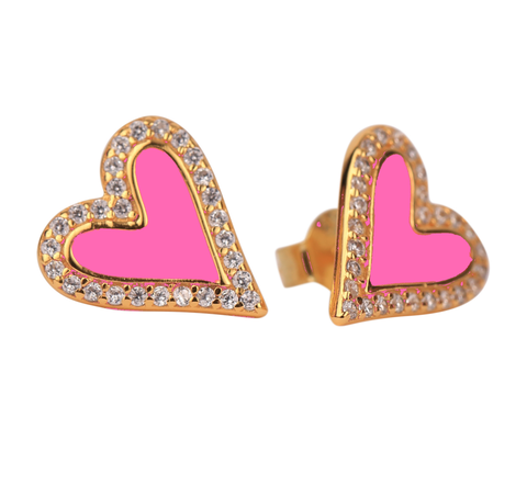 Enamel Heart Stud Earrings