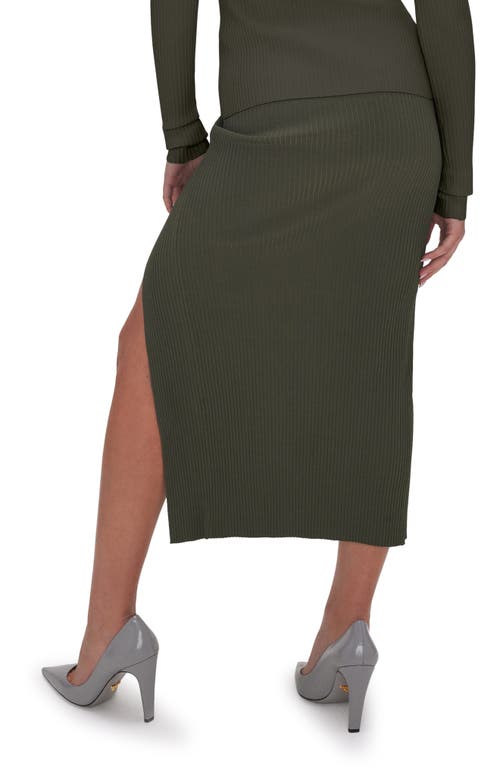 Good American Shine Ribbed Slit Midi Skirt In Brown