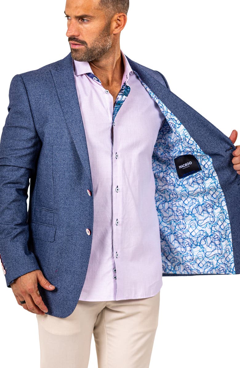 Maceoo Descartes Marthyr0010 Blue Microcheck Virgin Wool Peak Lapel Blazer, Alternate, color, Blue