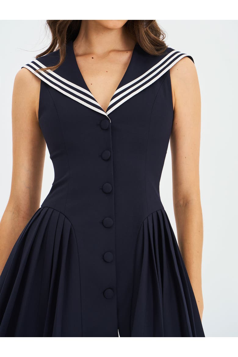 Calliope Sailor Pleated Mini Dress, Alternate, color, Navy Blue