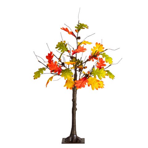 3-ft Pre-Lit Autumn Maple Artificial Fall Tree with Pinecones, Acorns and 36 Warm White LED Lights