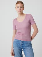 Majestic Filatures Viscose Metallic Rib Short Sleeve Scoopneck