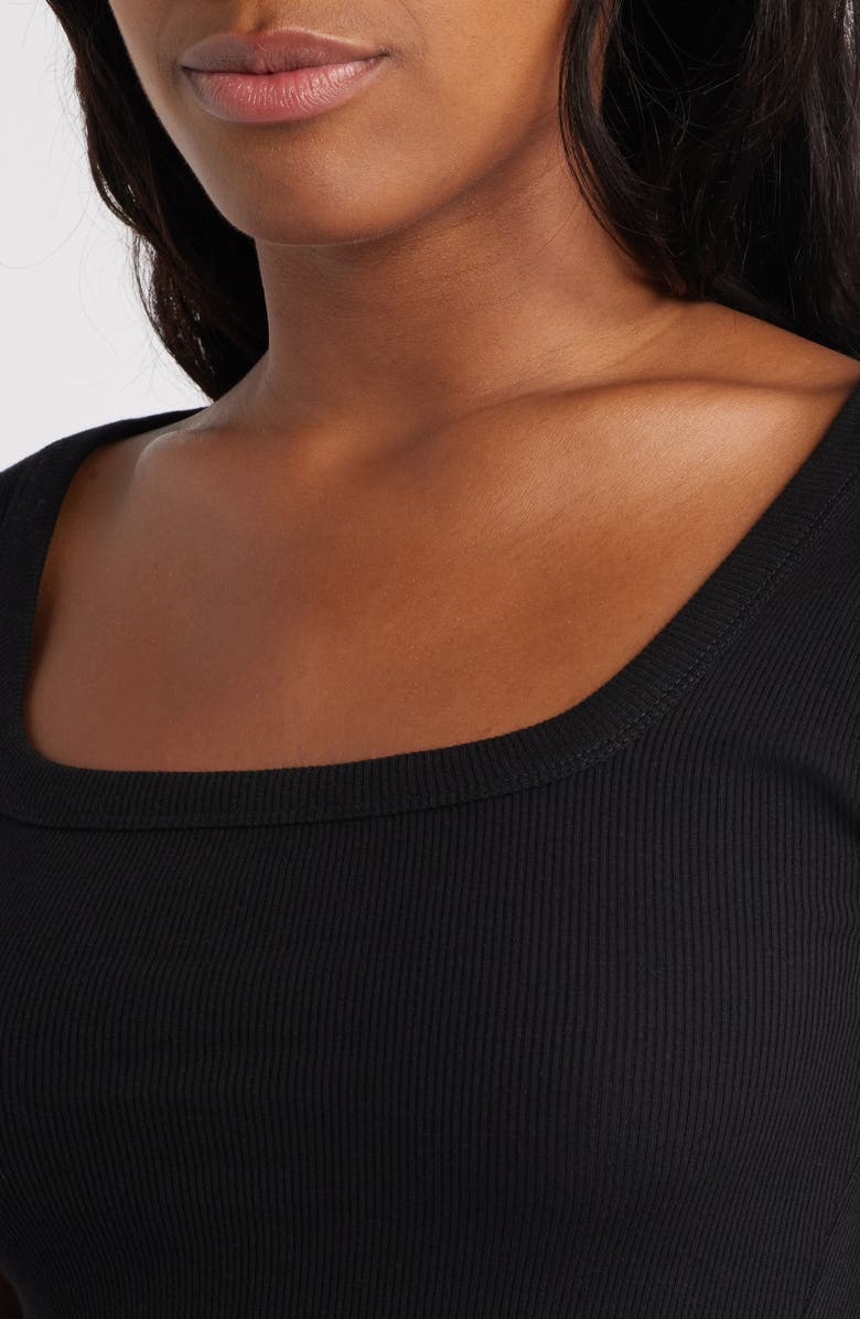 Square Neck Cap Sleeve Rib Top