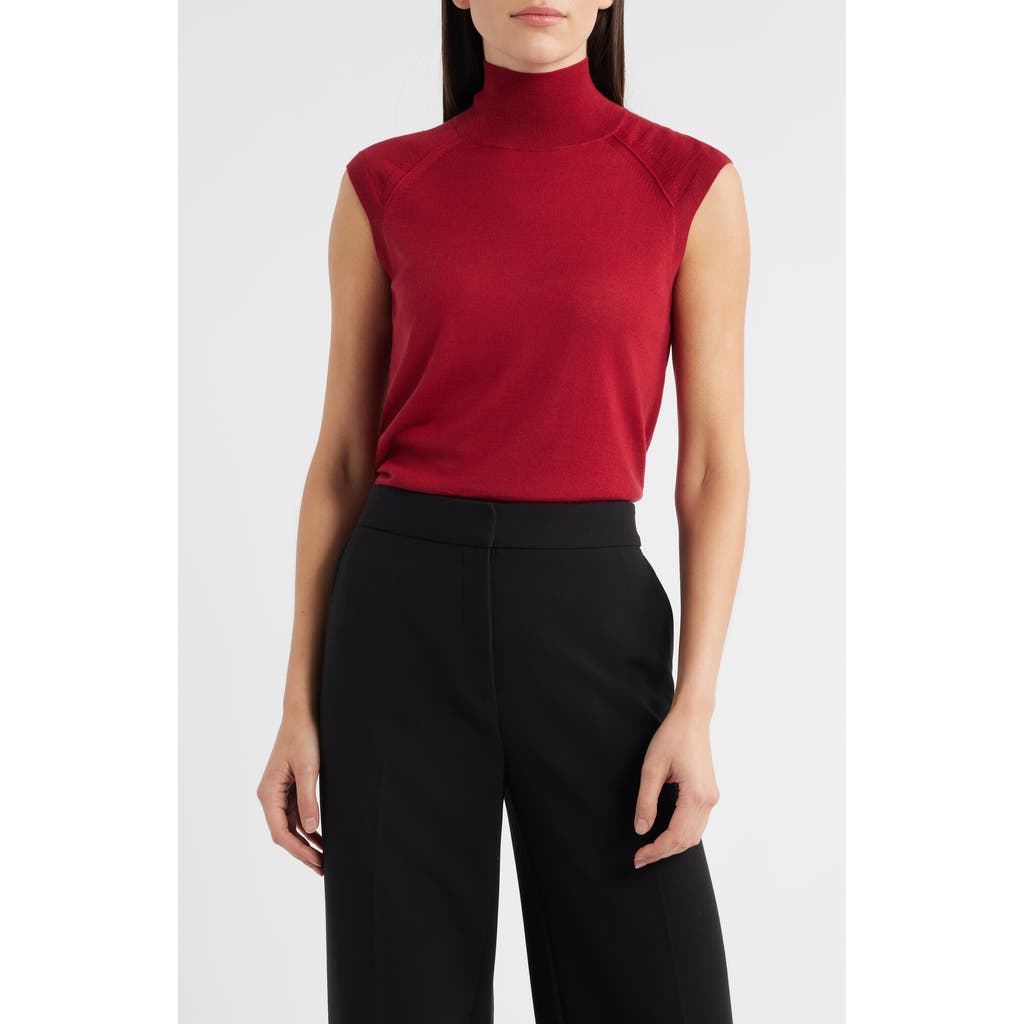 Hugo Boss Fipini Wool-blend Sleeveless Mock Neck Sweater In Red
