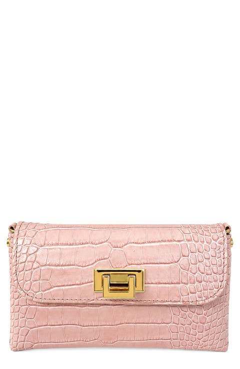 Isabella Croc Embossed Leather Clutch