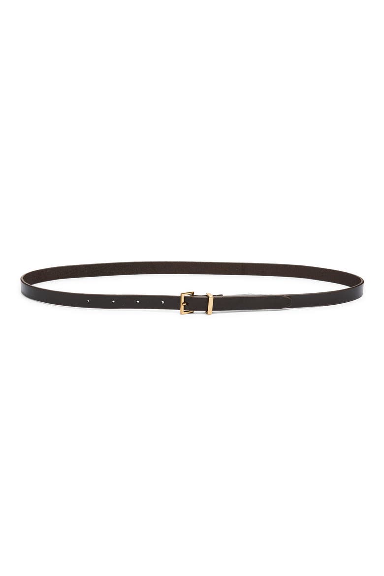 Petite Square Buckle Skinny Leather Belt, Main, color, DARK BROWN