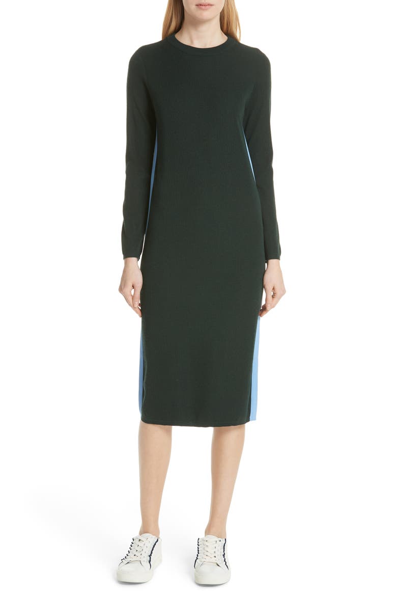 Tory Sport Double Stripe Cashmere Blend Sweater Dress, Main, color, CONIFER