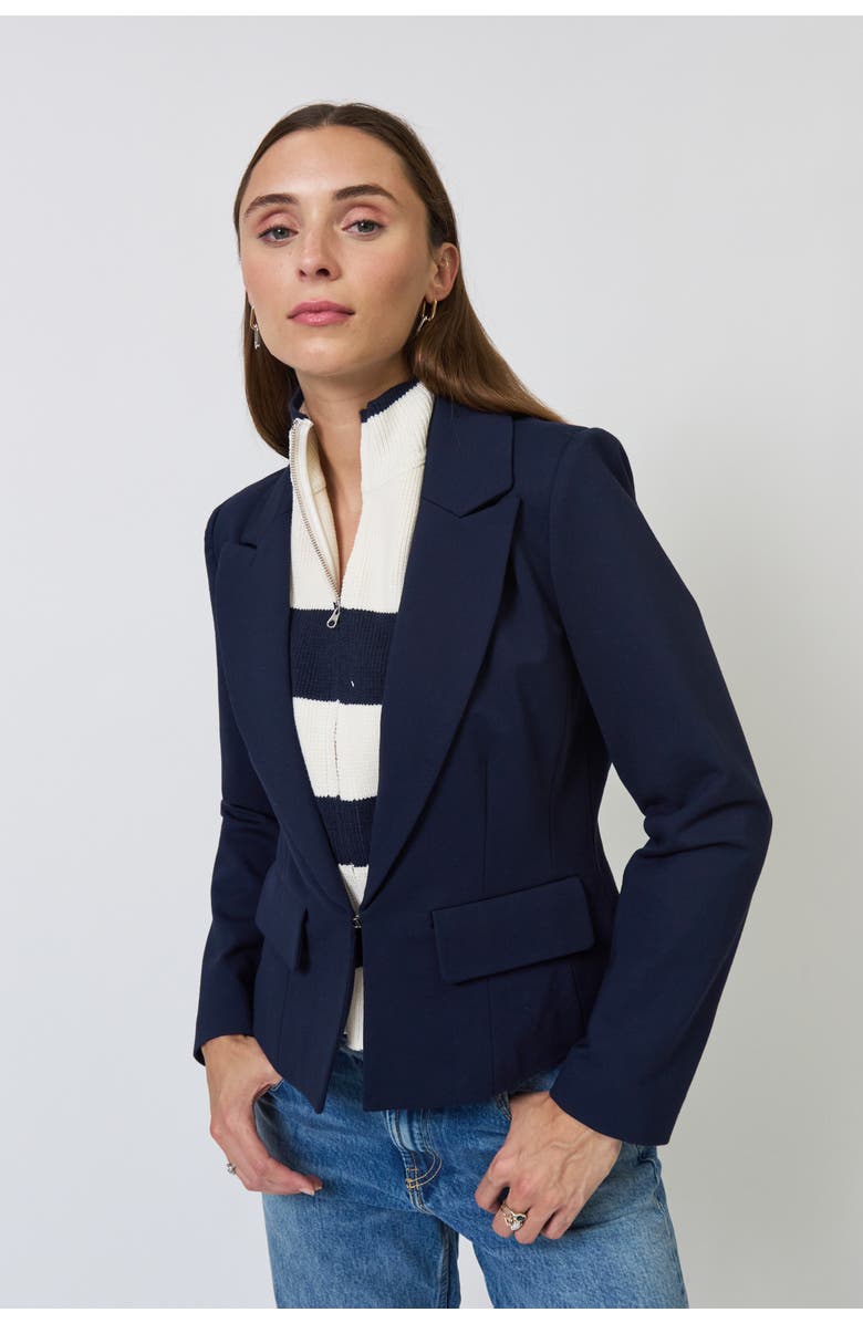 Central Park West Chelsea Rugby Stripe Sweater Dickey Jacket, Main, color, Navy