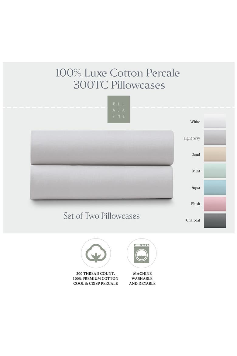 300 Thread Count Cotton Percale Pillow Case - Set of 2, Alternate, color, GRAY