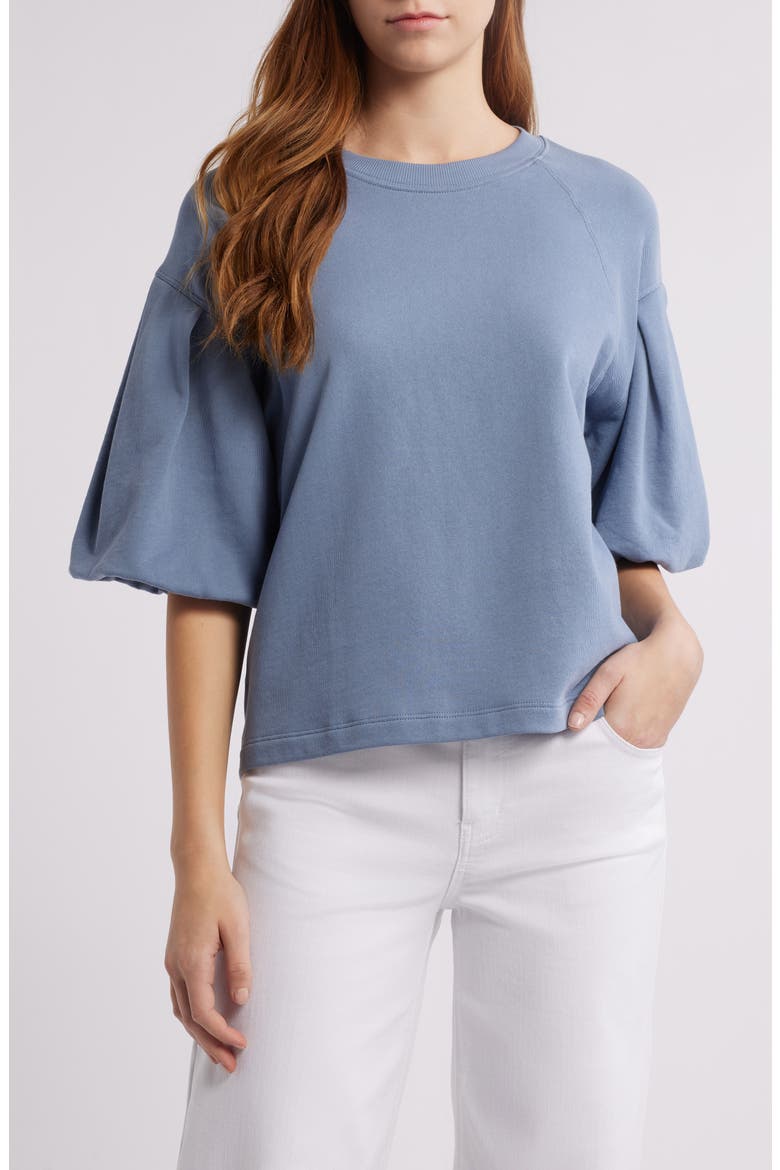 Puff Sleeve Sweatshirt T-Shirt, Main, color, TEAPOT BLUE