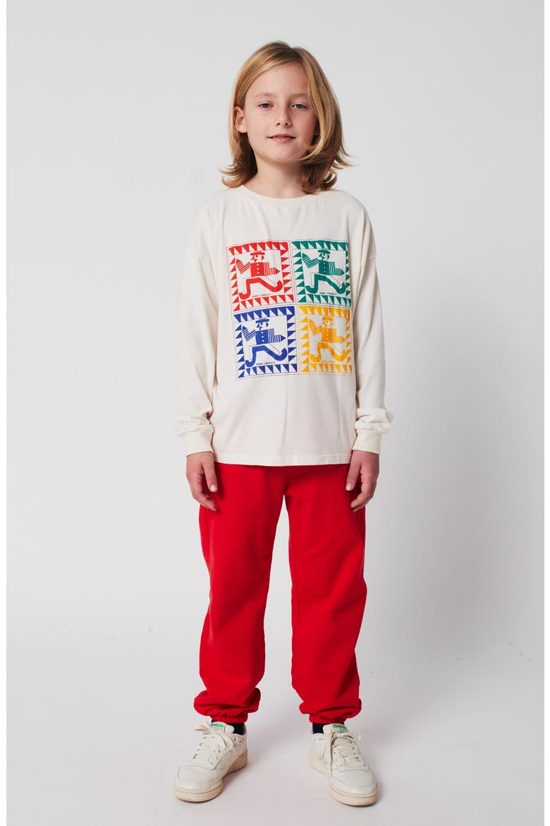 Kids' Curve Logo Organic Cotton Fleece Joggers, Alternate, color, RED