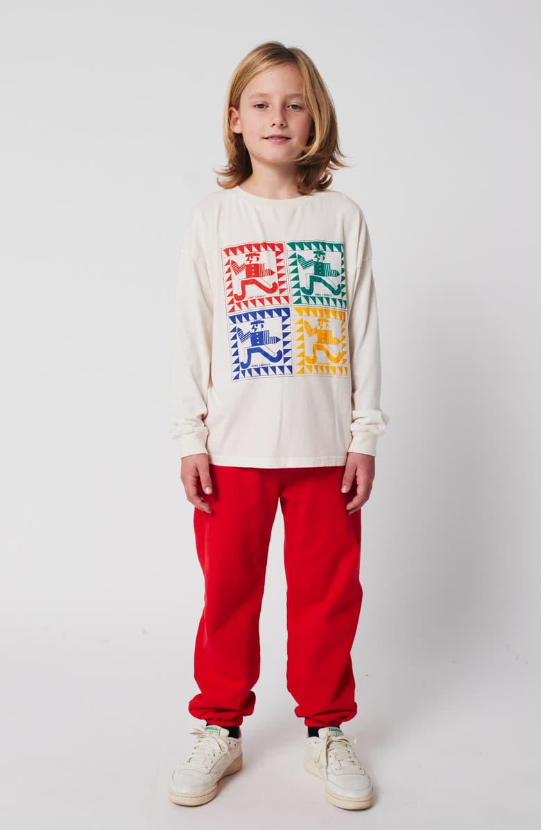 Bobo Choses Kids' Curve Logo Organic Cotton Fleece Joggers, Alternate, color, Red