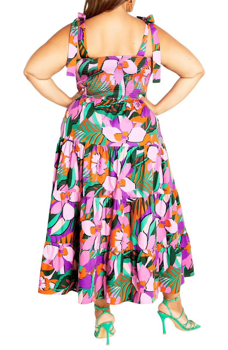 City Chic Sicilia Floral Smocked Tiered Maxi Sundress, Alternate, color,