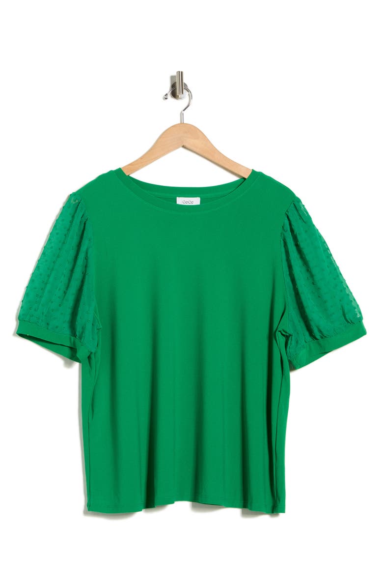 CeCe Short Sleeve Clip Sleeve Top, Main, color, Lush Green