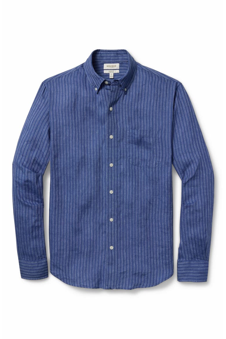 Everyday Slim Fit Striped Linen Shirt, Alternate, color, BLUE BLANCO STRIPE
