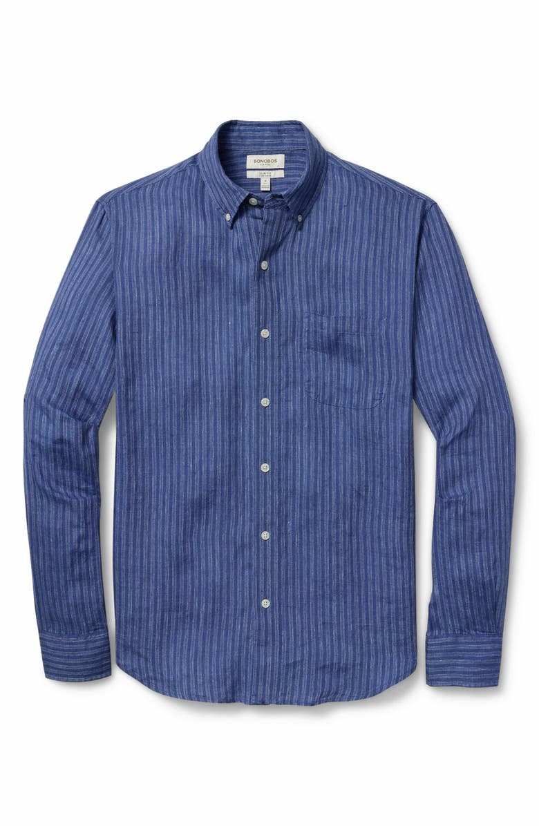 Bonobos Everyday Slim Fit Striped Linen Shirt, Alternate, color, Blue Blanco Stripe