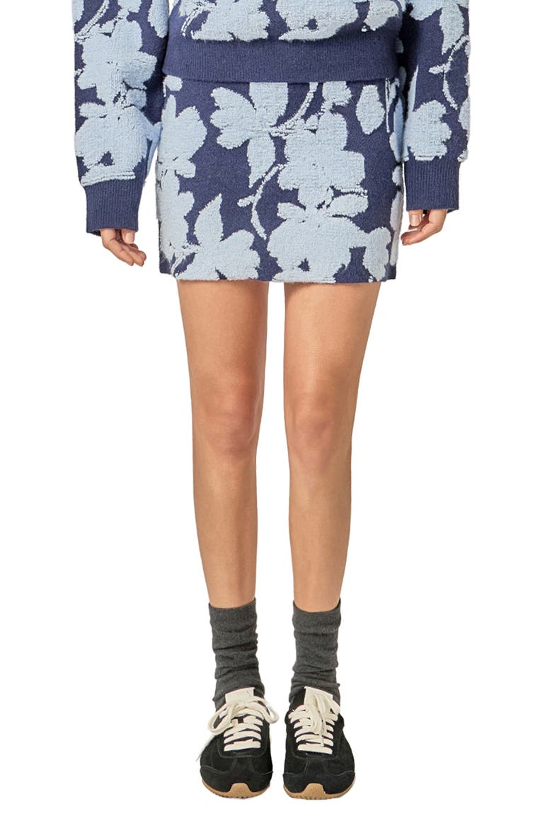 Fuzzy Flower Miniskirt, Main, color, NAVY/ POWDER BLUE