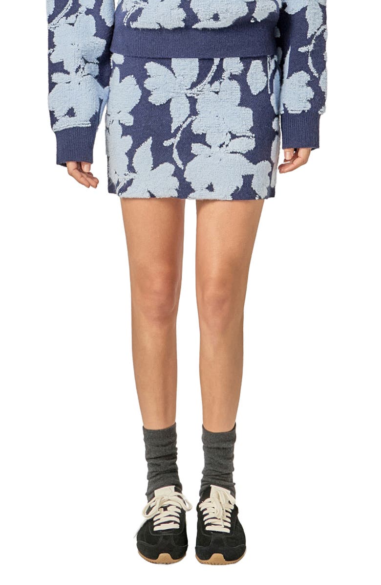 English Factory Fuzzy Flower Miniskirt, Main, color, Navy/ Powder Blue