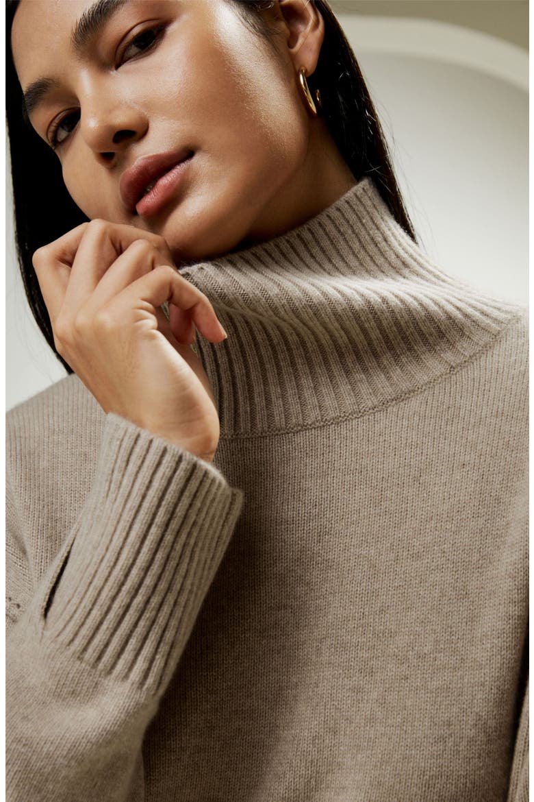 Women's Turtleneck Relaxed-Fit Cashmere Sweater, Alternate, color, Beige