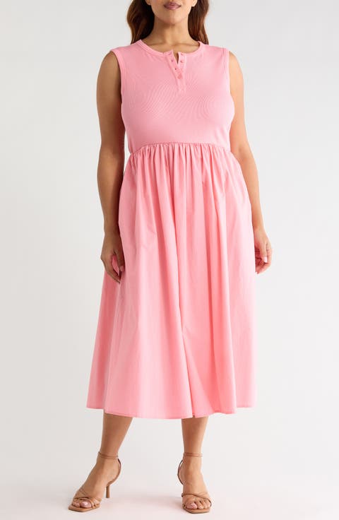 Mixed Media Henley Midi Dress (Plus)