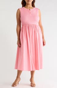 Caslon® Mixed Media Henley Midi Dress