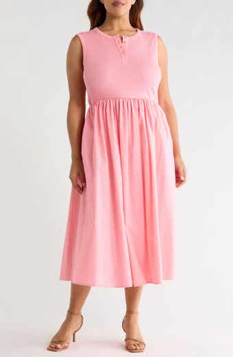 Mixed Media Henley Midi Dress
