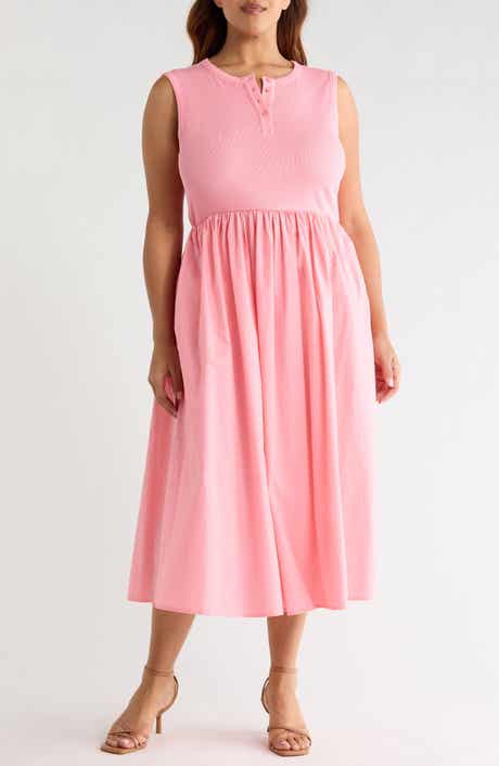 Mixed Media Henley Midi Dress